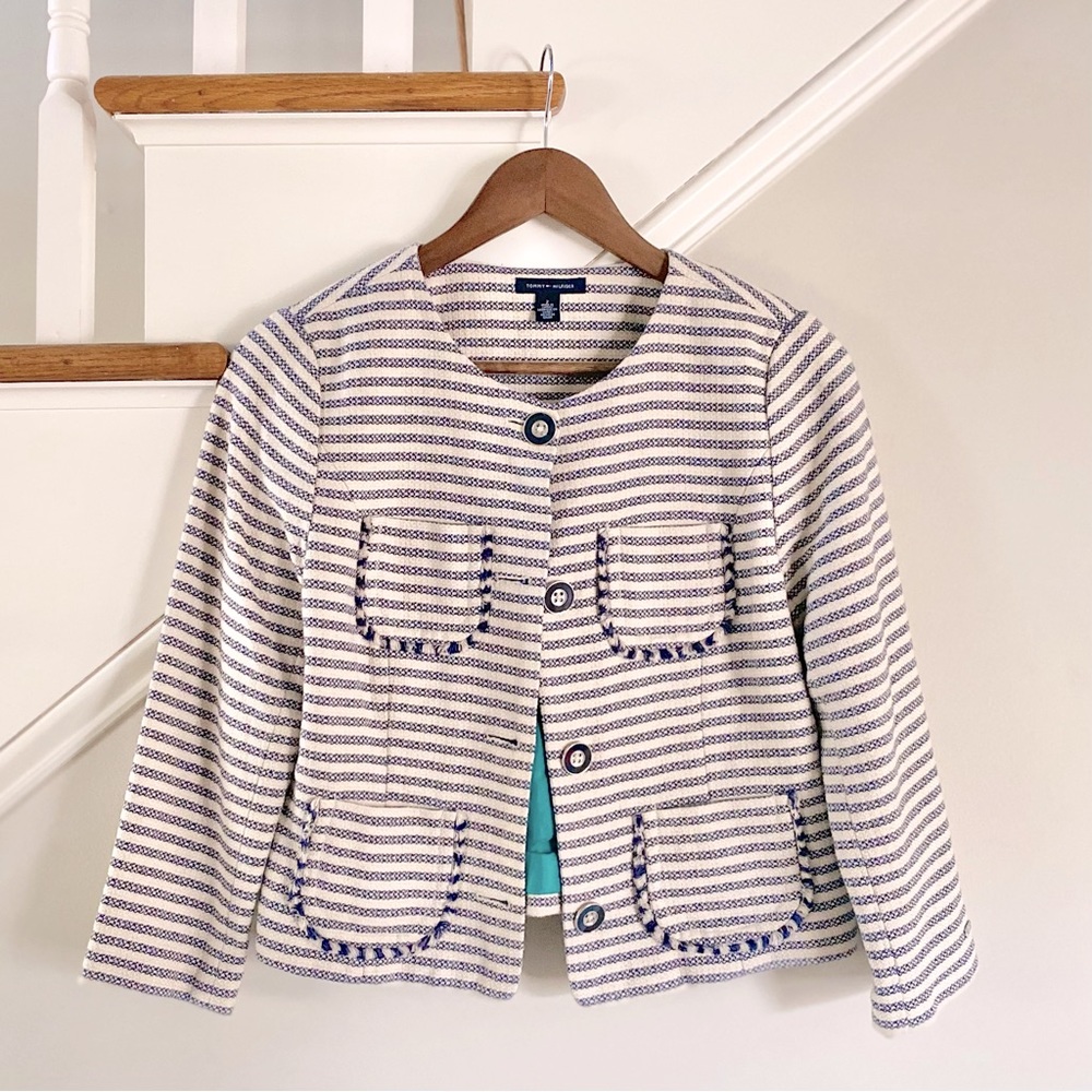 Tommy Hilfiger Navy Blue & Cream Tweed Jacket